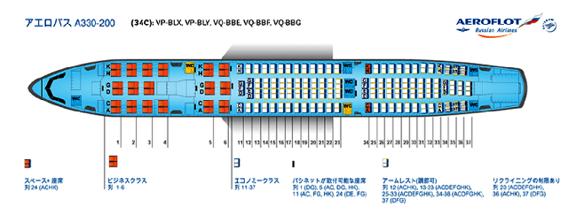 アエロフロート機内座席配置 アエロバスA330